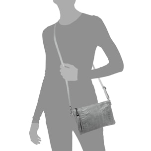 Oleggio Bolso bandolera Mujer.Piel auténtica Gamuza Grabado Serpiente