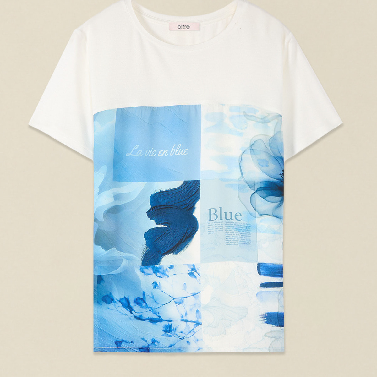 Oltre - Camiseta con inserto de raso estampado - Azul