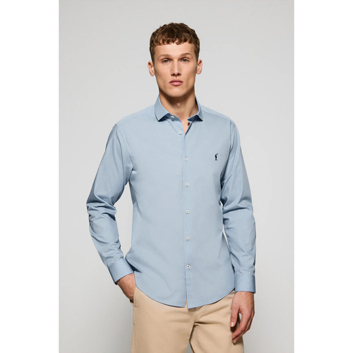 Camicia slim in popeline celeste con logo Rigby Go ricamato