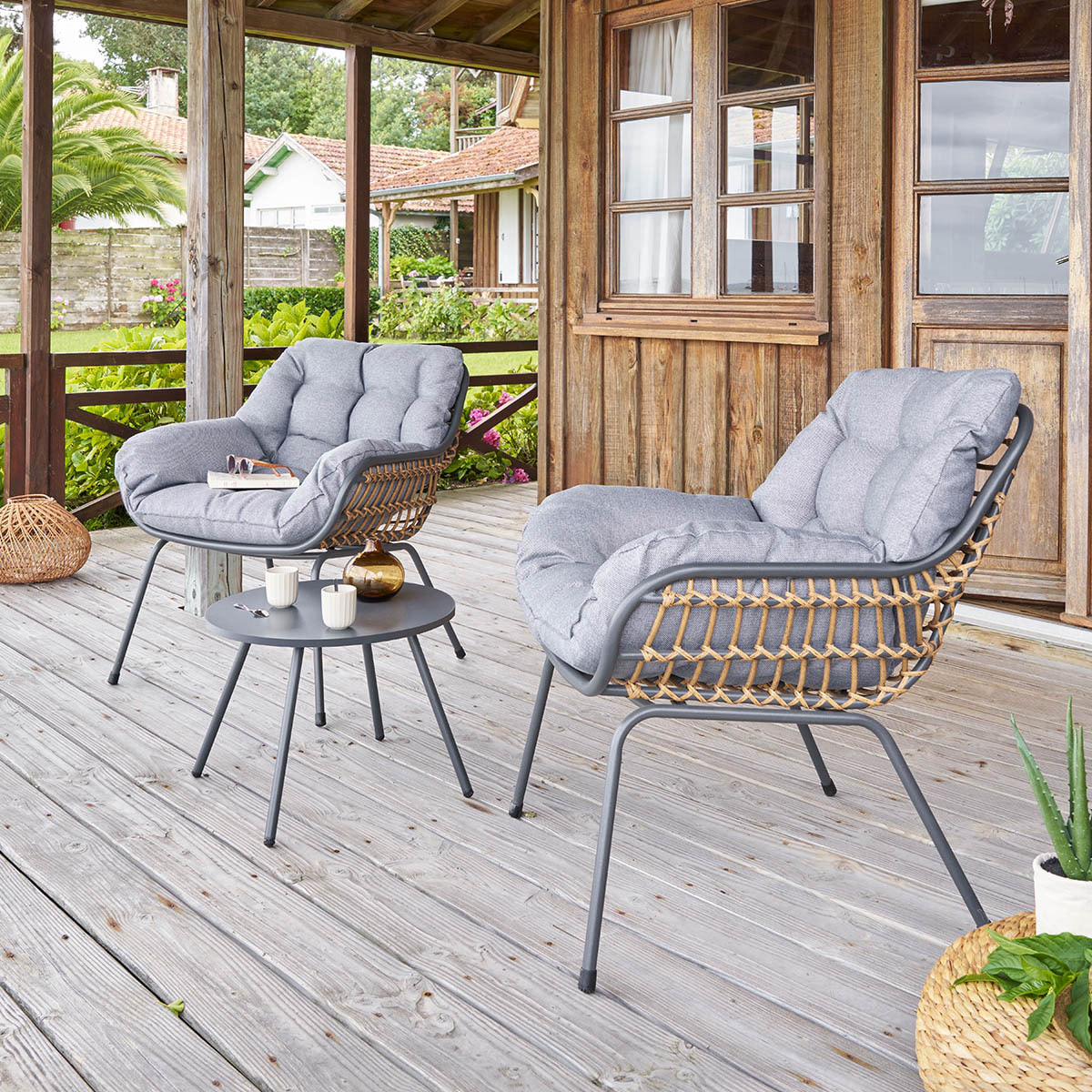 Salon de jardin duo "Paopao" graphite en acier traité en epoxy