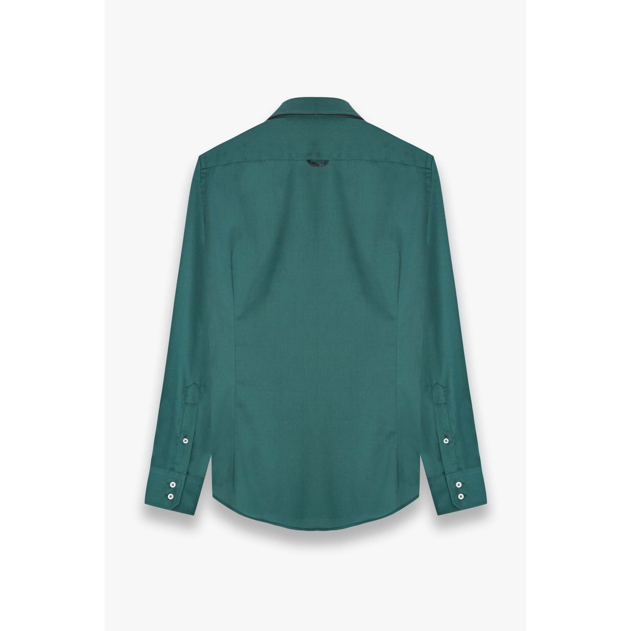 Camicia Uomo 2 Bottoni Button Down Slim Satin Unito Verde Scuro