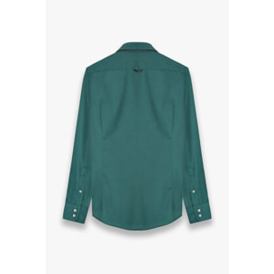 Camicia Uomo 2 Bottoni Button Down Slim Satin Unito Verde Scuro