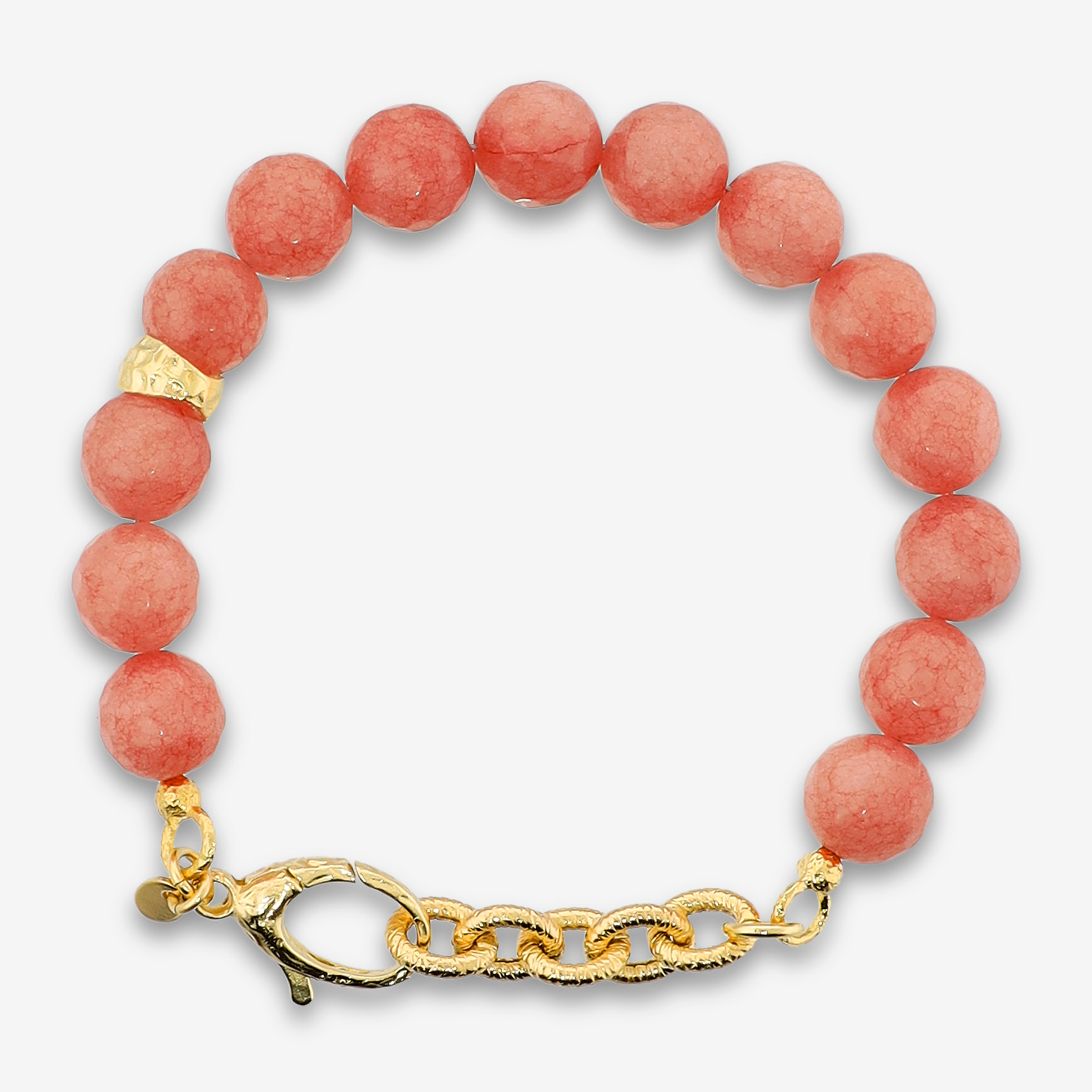 Bracciale di Sfere in Pietra Naturale di Agata Rosa e Rondelle Lucide