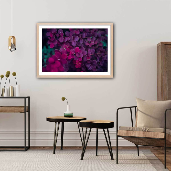 Affiche fleurs de lilas au printemps Affiche + cadre en bois - Chêne