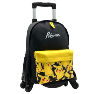 Pokemon mochila Americano con compartimento portalaptop + carro con protección lateral y stoper frontal, 4 ruedas multidireccionales.