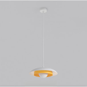 Lampada a sospensione SKIN con paralume bianco e interno arancione