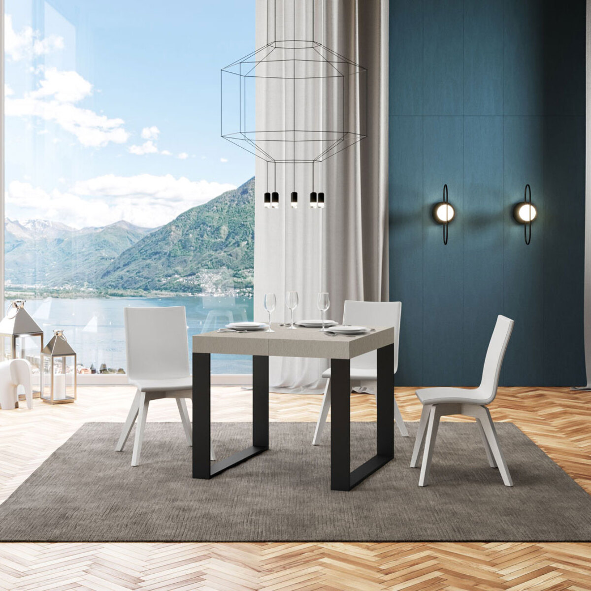 Tavolo allungabile 90x90/246 cm Tecno cashmere gambe antracite
