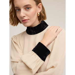 Motivi - Blusa de crepé con detalles de terciopelo - Beige
