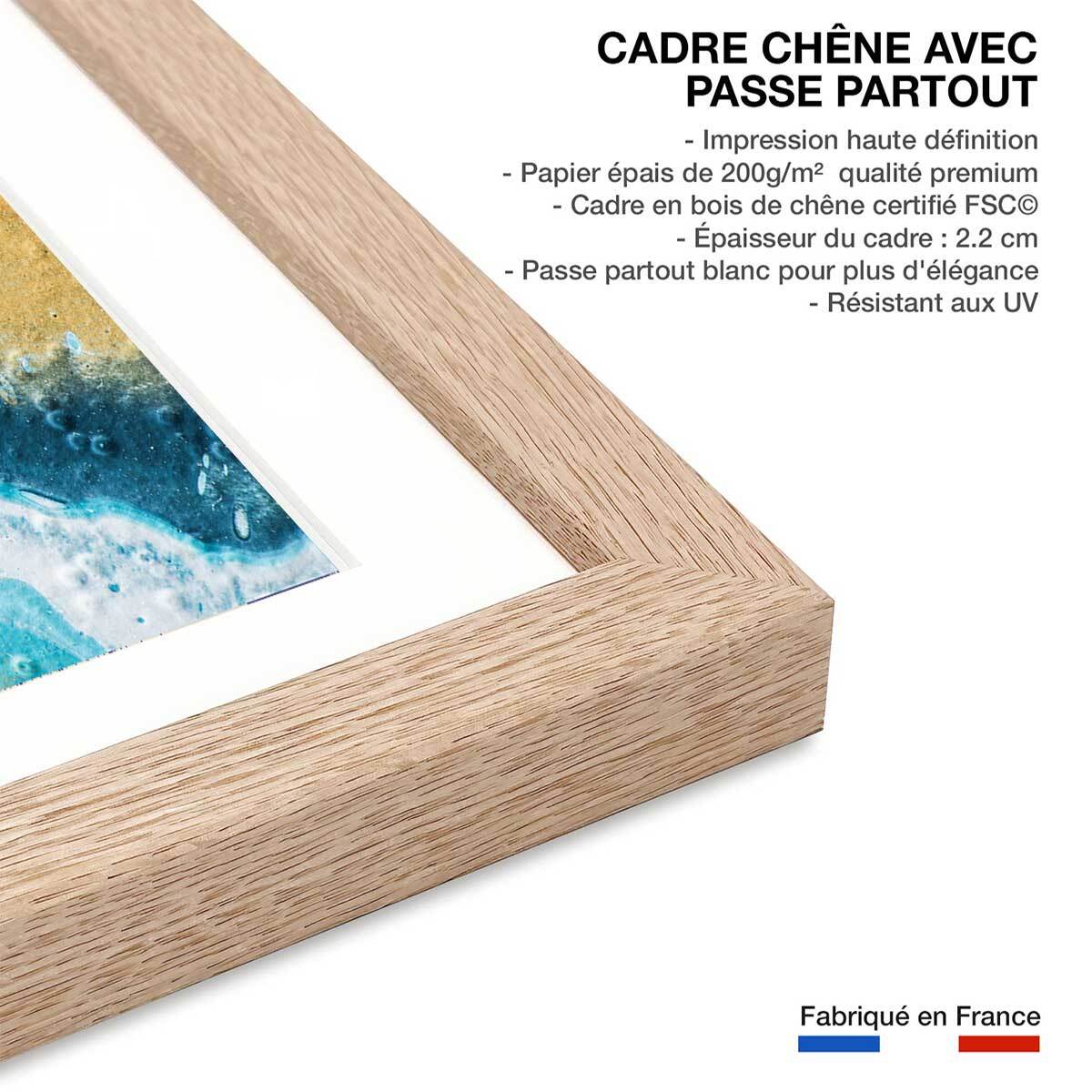Affiche abstraite rivage naturel et lagon Affiche + cadre en bois - Chêne