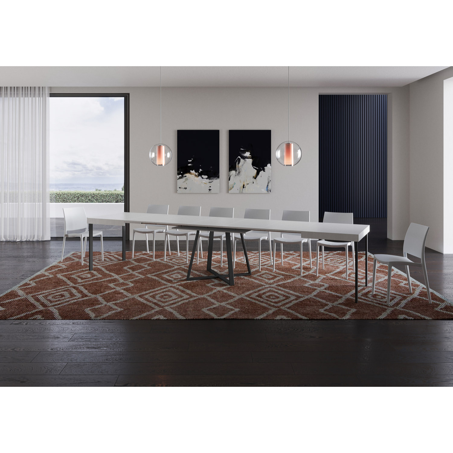 Table extensible 90x130/390 cm Abbraccio frêne blanc pieds anthracite