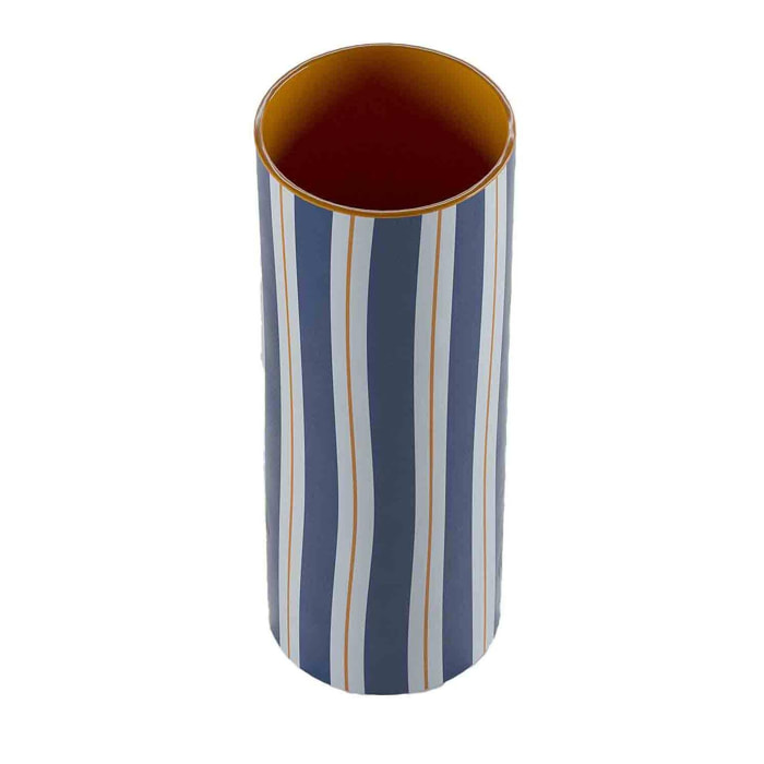 Vase cylindrique à rayures bleu, grand modèle