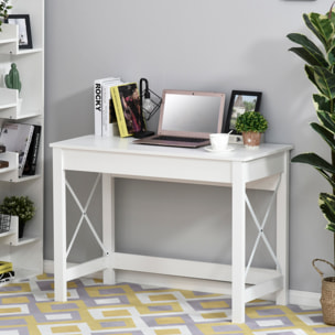 Bureau moderne compact dim. 105x50cm bureau informatique bois métal croisillons blanc
