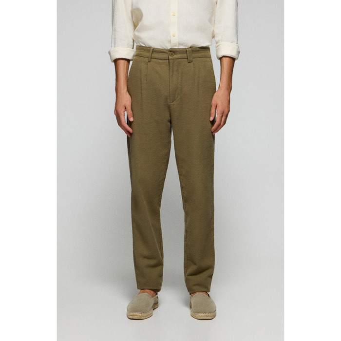 Pantalón Cuba de lino y algodón verde caqui con detalles bordados Polo Club