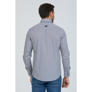 Camicia Uomo 2 Bottoni Button Down Slim Popeline Stampato Bianco/Nero