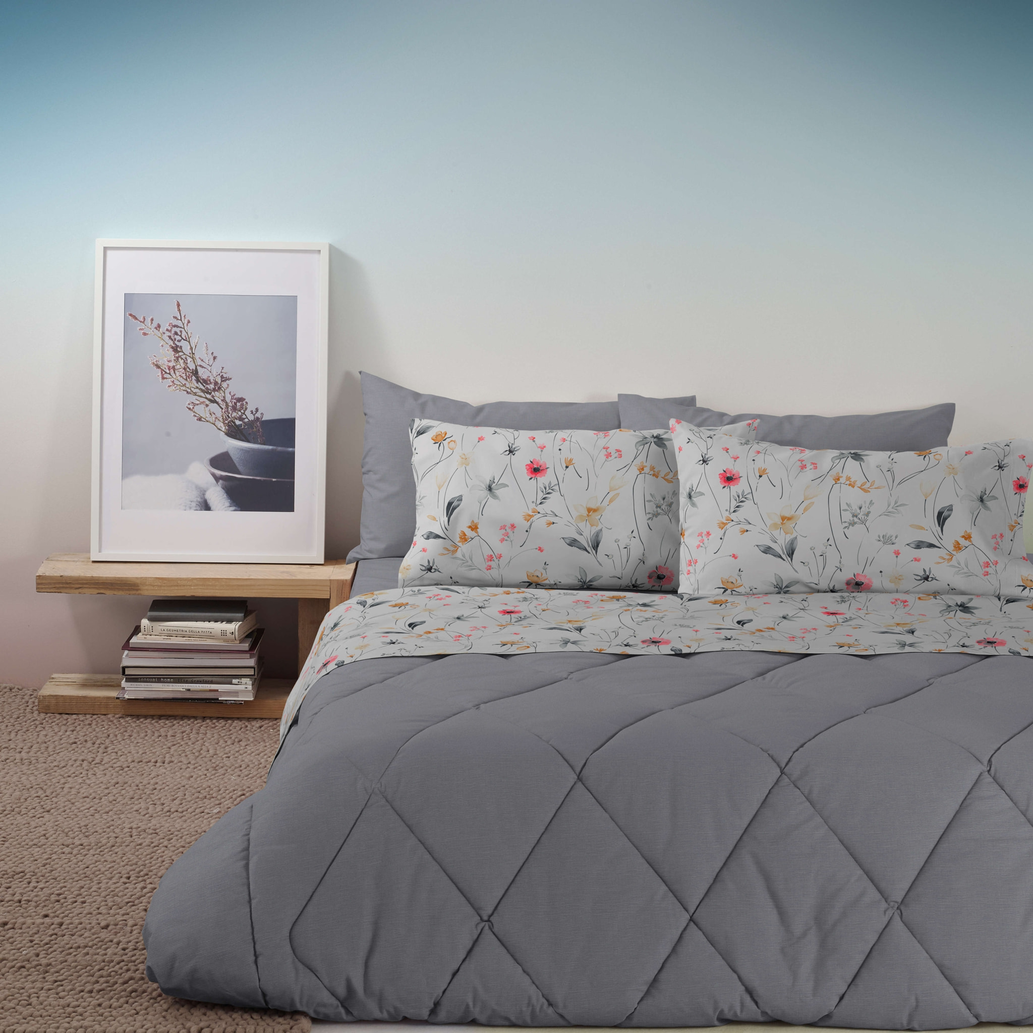 BASSETTI Completo Letto Matrimoniale 100% Cotone - PORTULACA G1