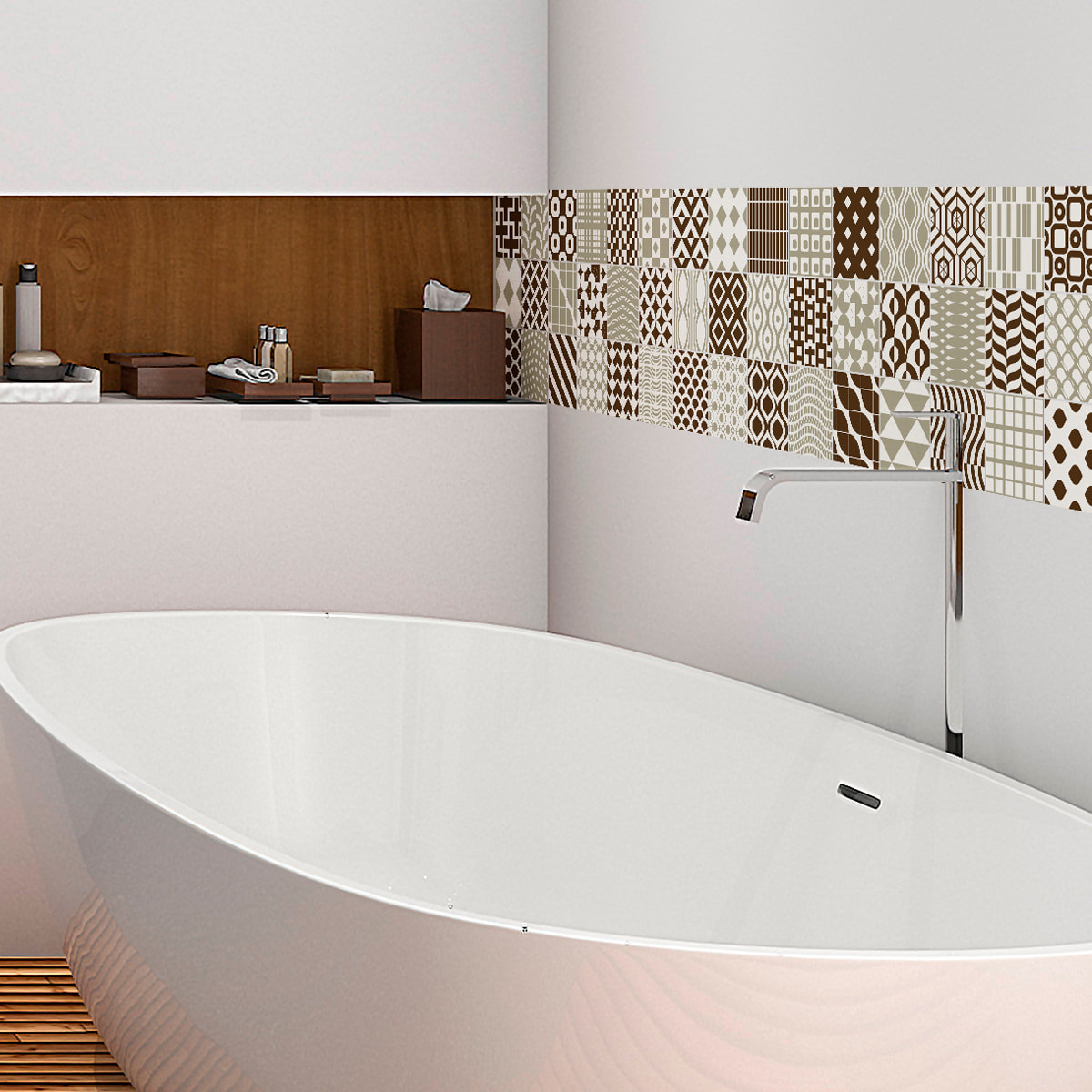 Stickers muraux - Sticker Mural Carrelage adhésif Cuisine Salle de Bain - 60 STICKERS CARRELAGES SCANDINAVE DRAKKAR