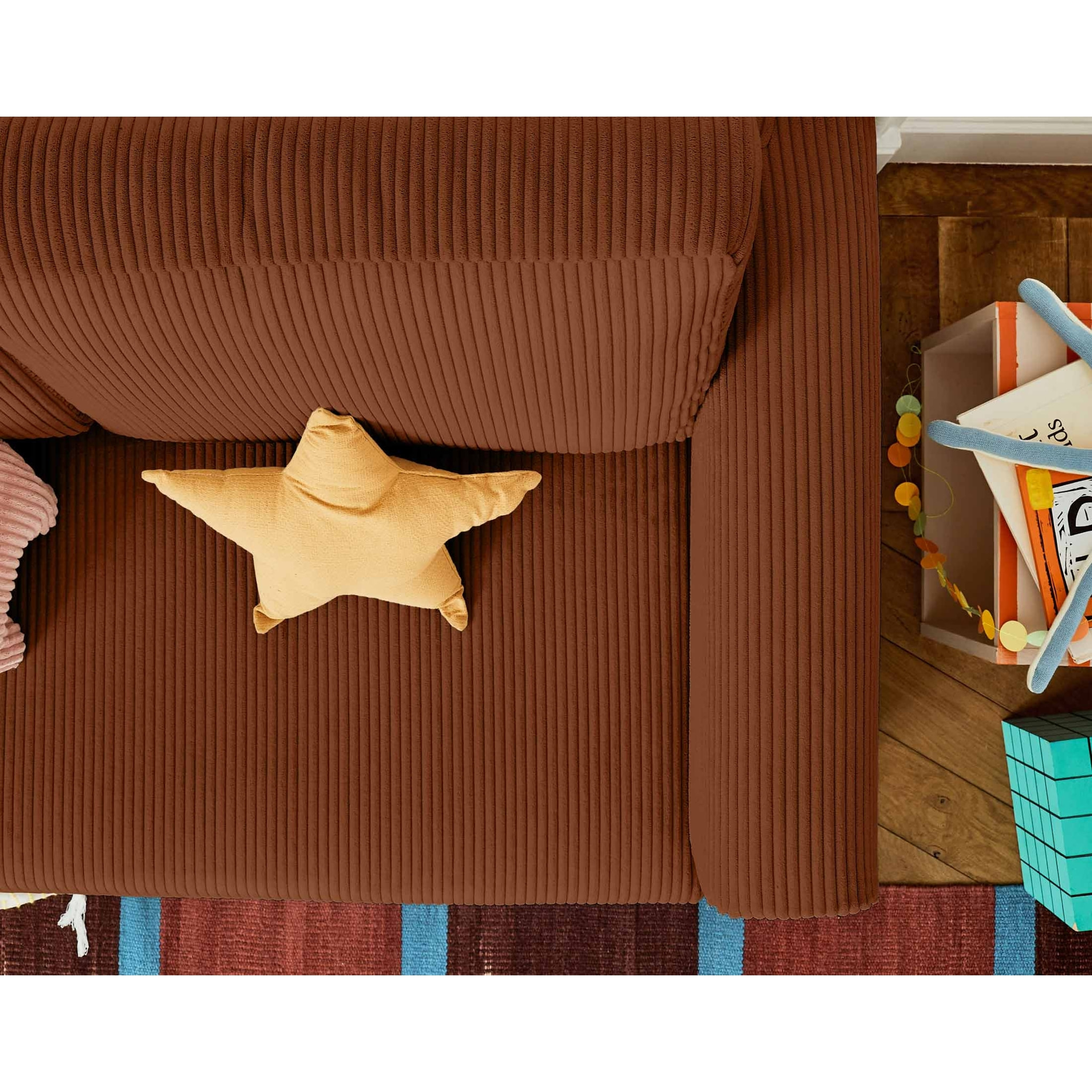 Marilia - canapé 2 places - convertible déplimousse - en velours côtelé - Terracotta