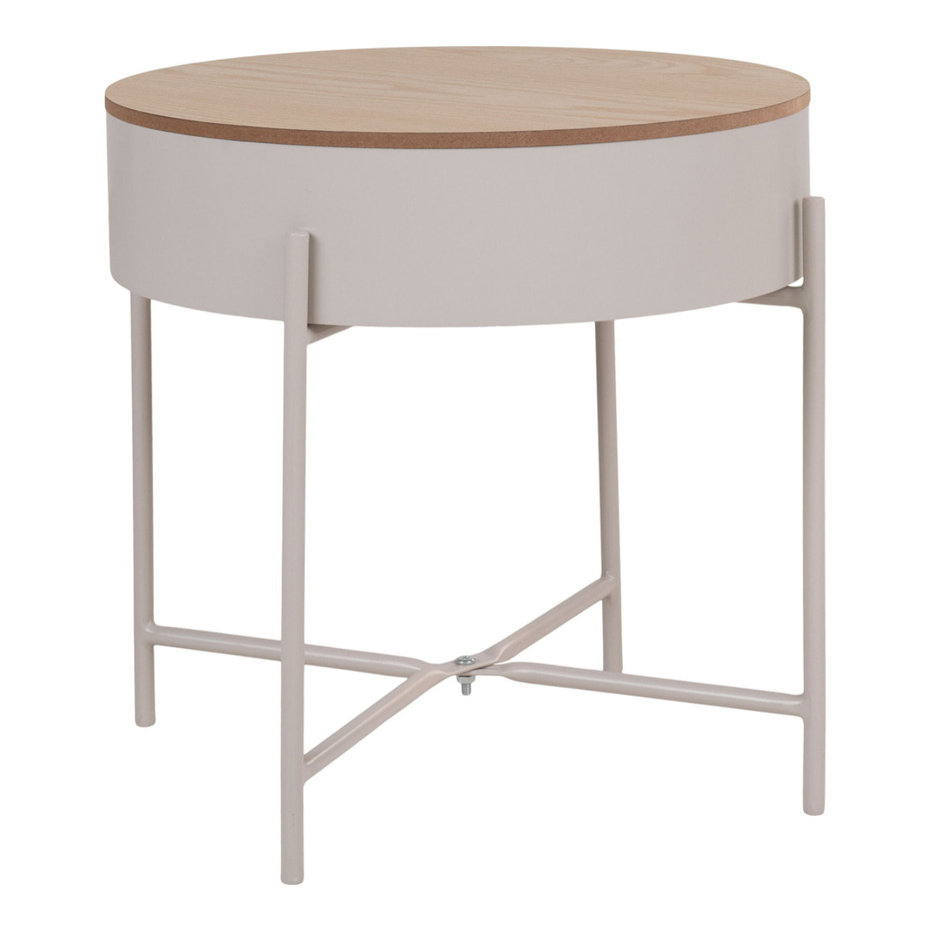 Tavolino Sisco in acciaio beige con piano naturale ø40x40 cm