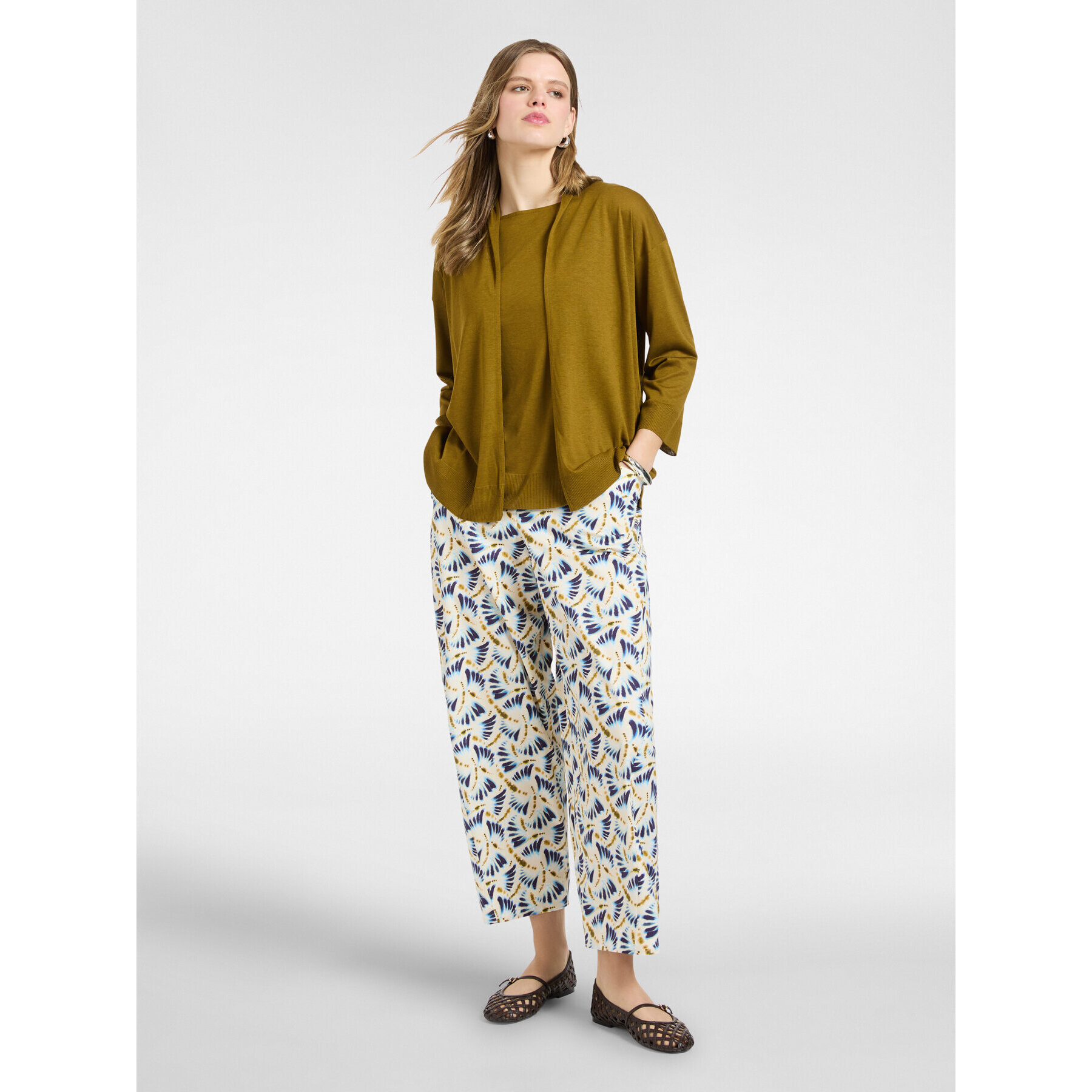 Elena Mirò - Camiseta de corte relajado abierta por delante - Verde militare