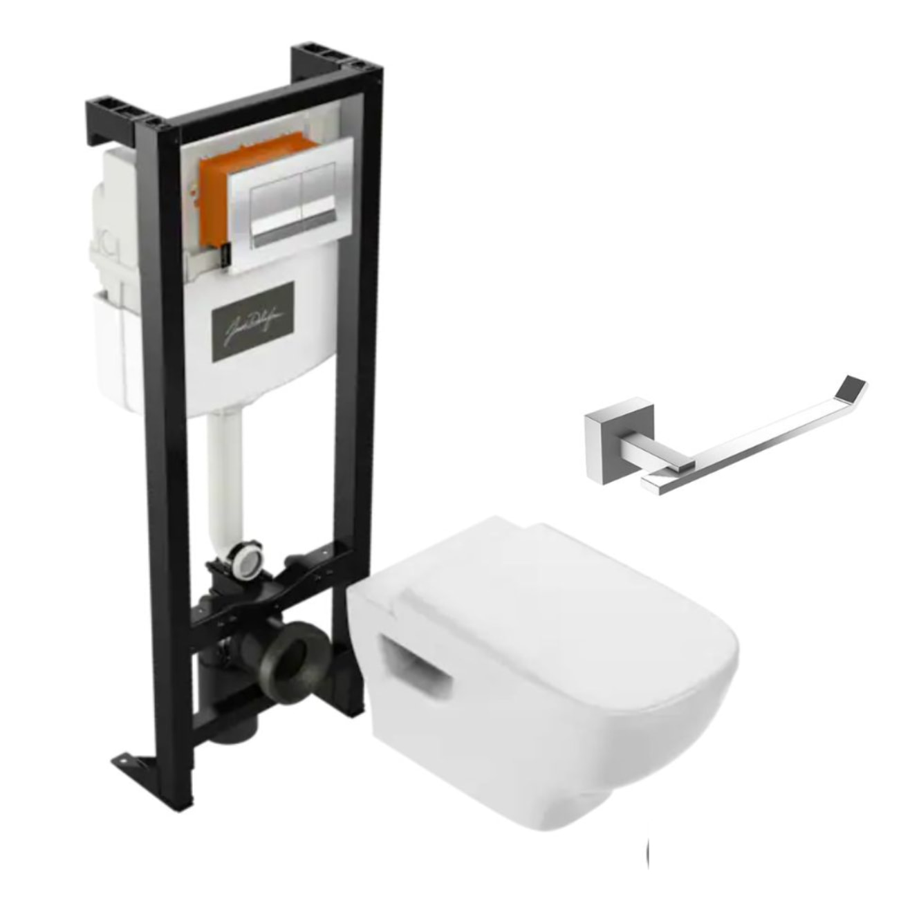 Pack WC suspendu sans bride  Struktura + abattant + plaque + bâti + Porte-rouleau Eo carré