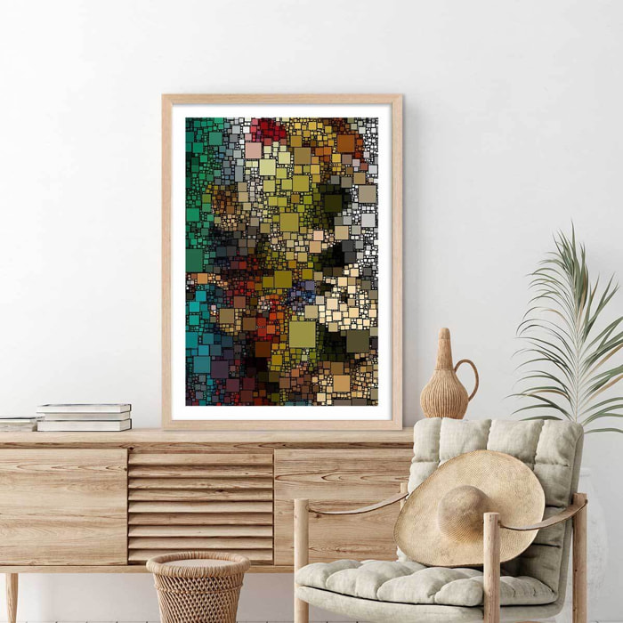 Affiche vitraux sagrada familia Affiche + cadre en bois - Chêne