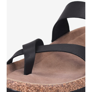 Sandalias de dedo planas negras con suela de corcho