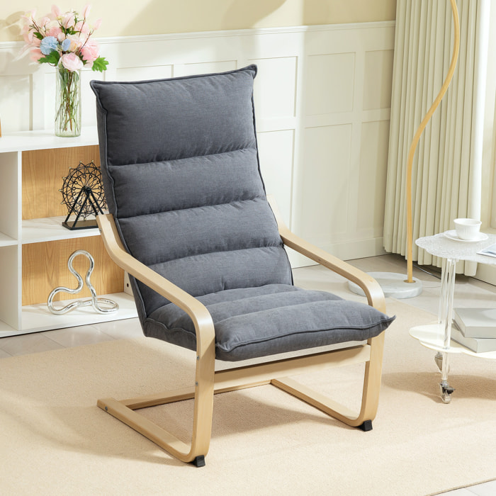 Sillón de Salón Moderno Butaca de Salón con Respaldo Alto Reposabrazos y Patas de Madera Tapizado en Terciopelo Butaca para Dormitorio Sala de Estar Gris