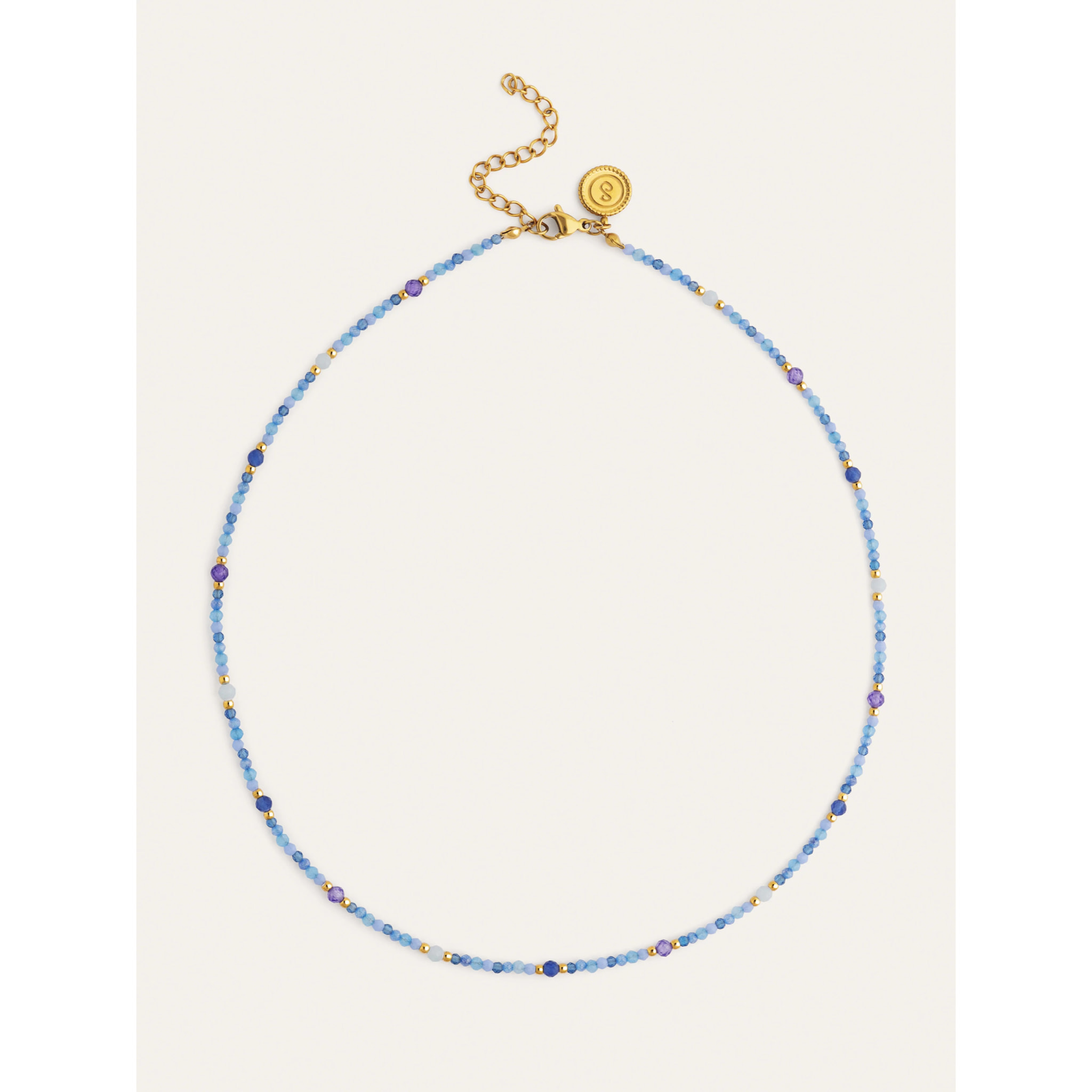 Collar Glam Azul Acero Baño Oro