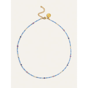 Collar Glam Azul Acero Baño Oro