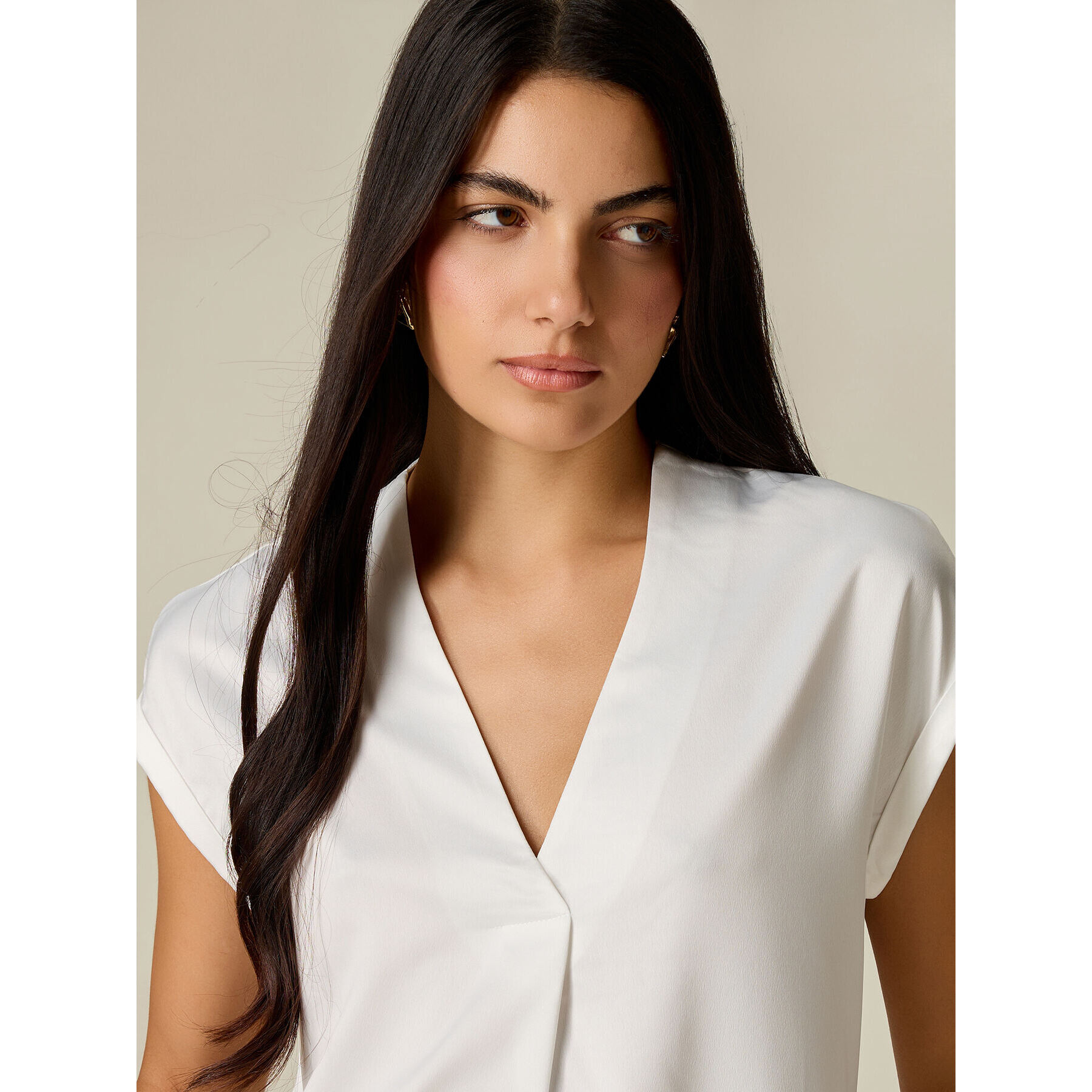 Oltre - T-shirt bimaterica scollo a V - Avorio