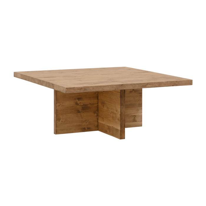 Mesa de centro cuadrada de madera maciza en tono roble oscuro de 80x80cm Alto: 33.2 Largo: 80 Ancho: 80