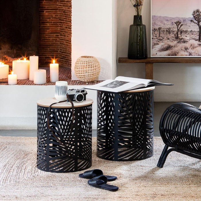 Lot de 2 tables gigognes "Feuilles" noir D35cm/39cm