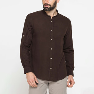 CAMICIA COREANA IN MISTO LINO E LYOCELL A TINTA UNITA