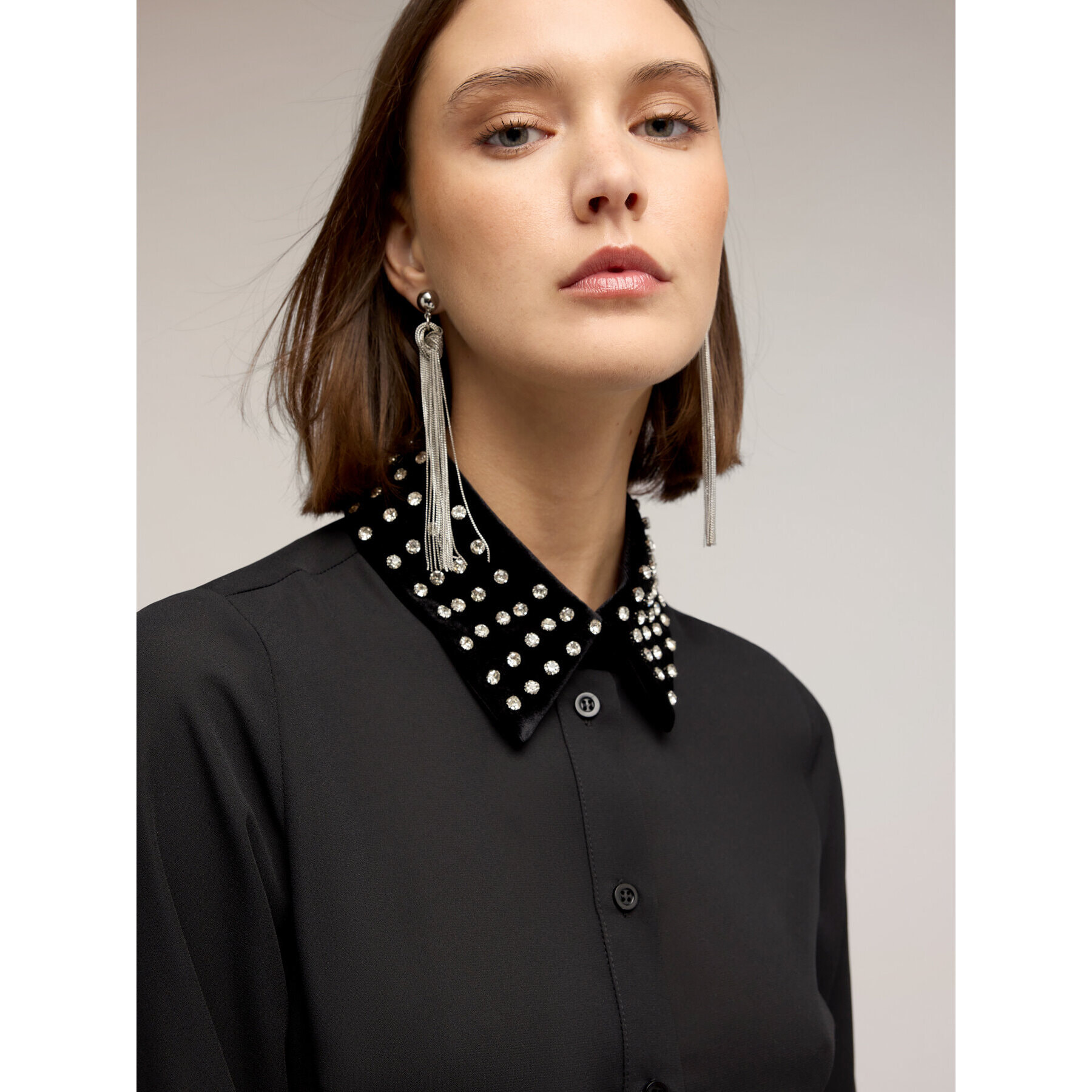 Motivi - Vestito in georgette con colletto ricamato - Nero