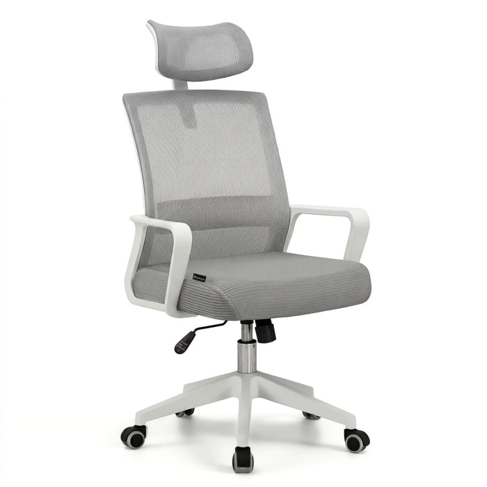 Silla de oficina ergonómica en blanco y gris 111-121x51 cm Dafne Tex Blanco - Gris