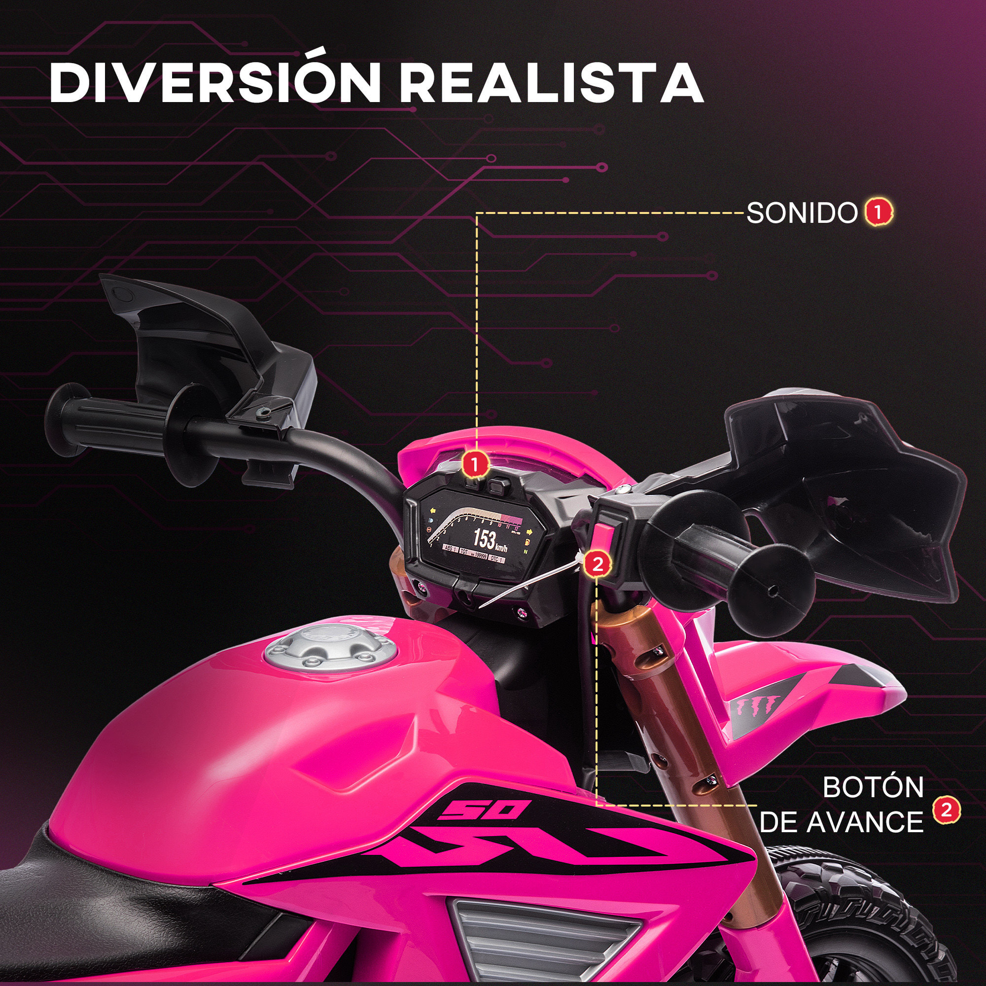 Moto Eléctrica para Niños de +3 Años Moto de Batería 12V para Niños con Ruedas de Entrenamiento Acelerador en Puño y Bocina Carga 30 kg Rosa