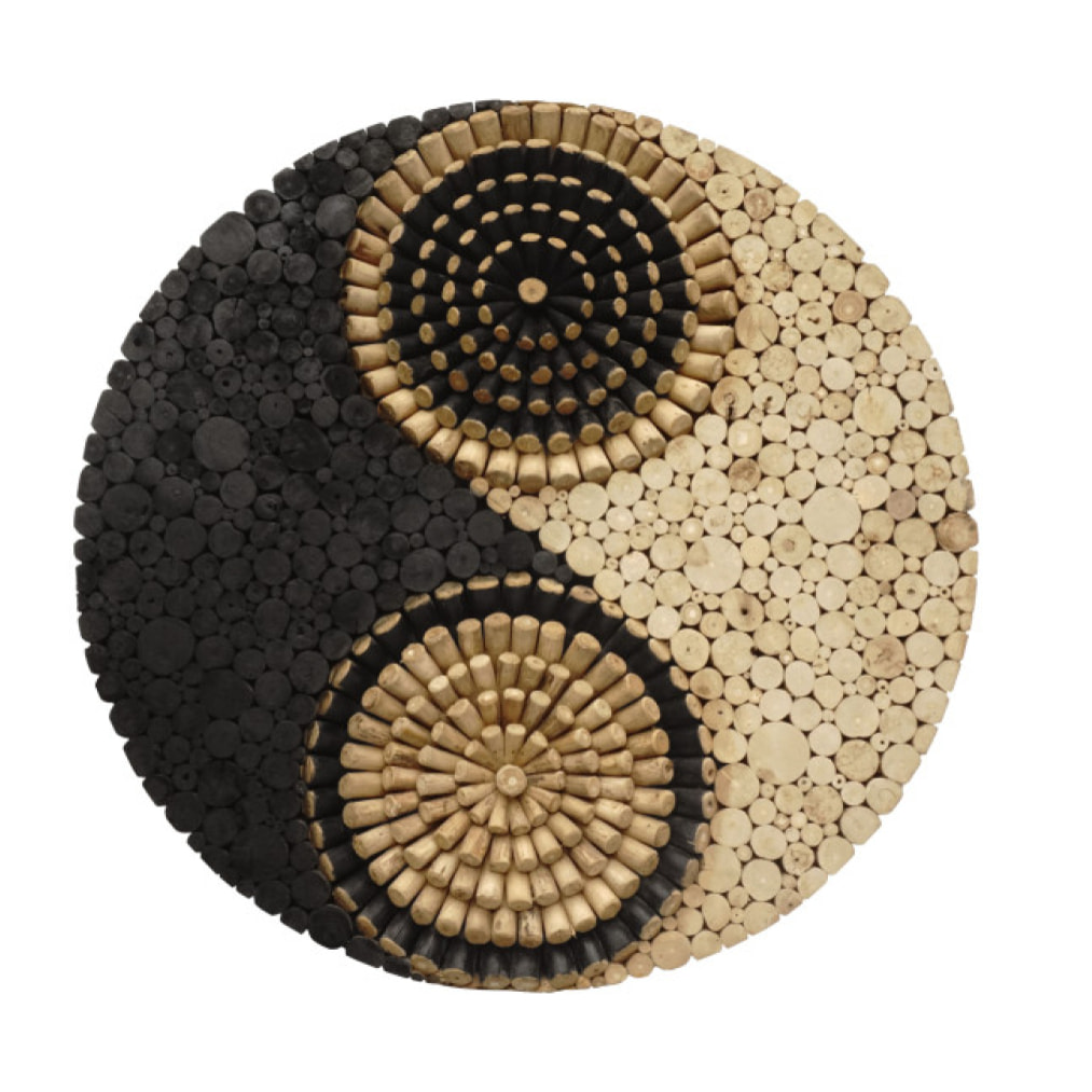 Décoration murale originale en bois peinture noir Yin Yang style bohème D.80cm - YIN