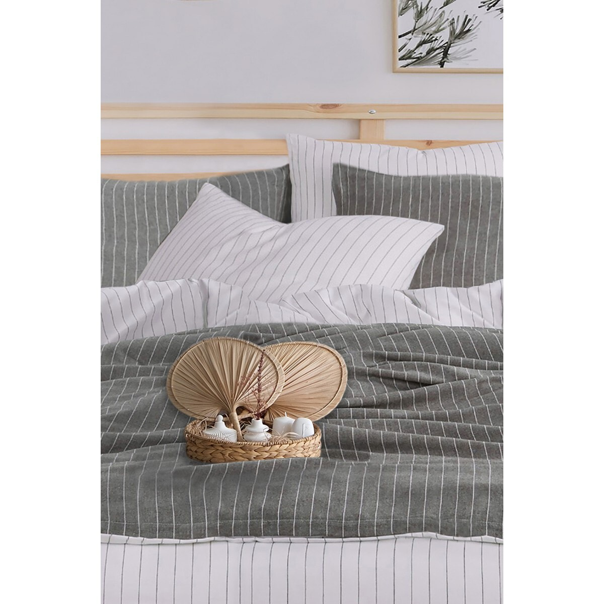 Parure de lit 100% coton tisse teint Kaki