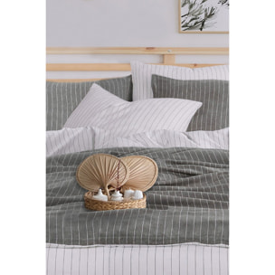 Parure de lit 100% coton tisse teint Kaki