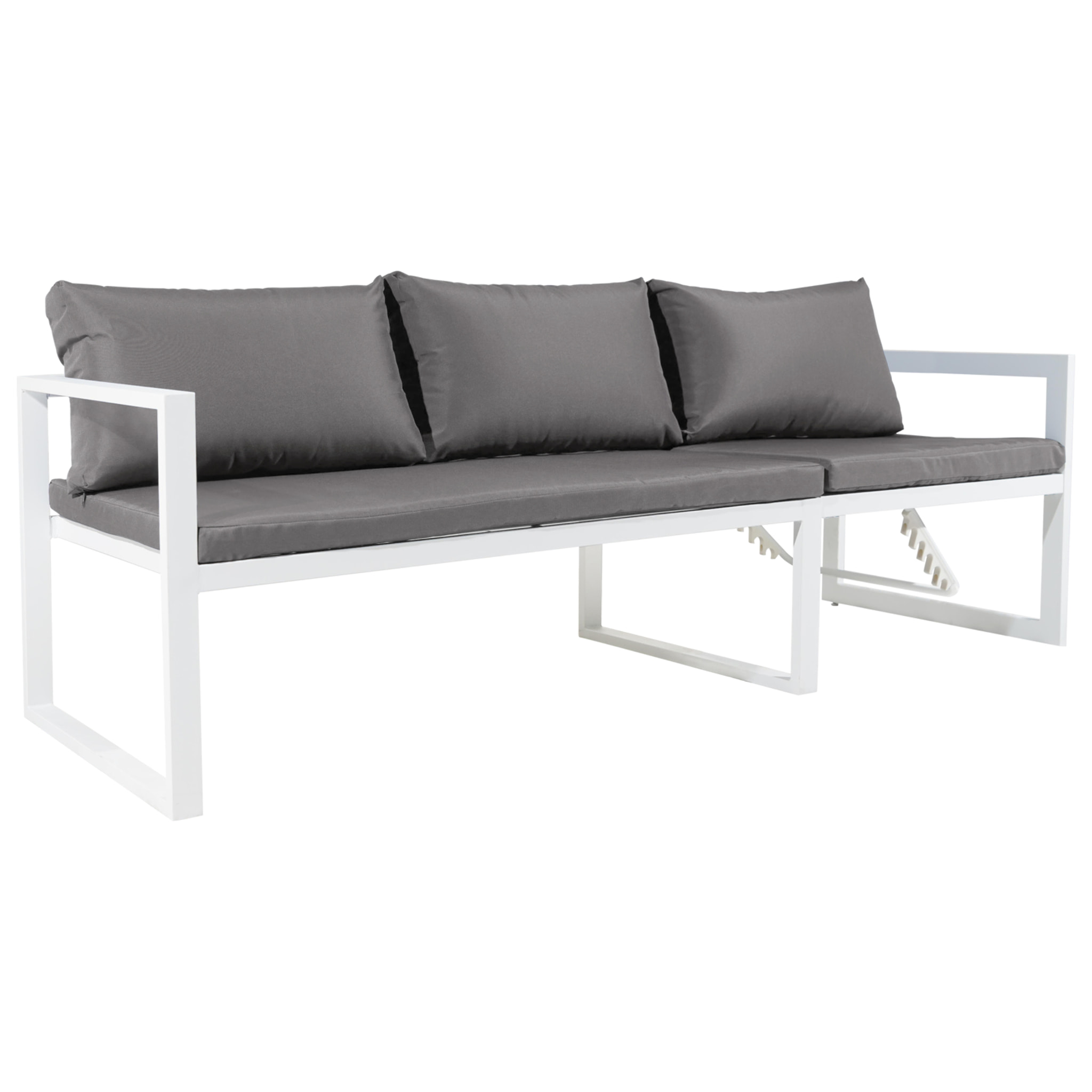 Salon de jardin modulable IBIZA en tissu gris 7 places - aluminium blanc