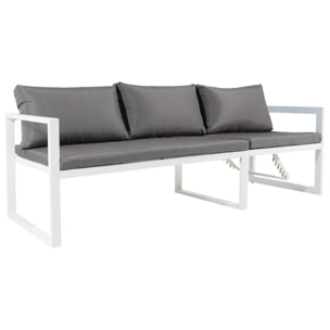 Salon de jardin modulable IBIZA en tissu gris 7 places - aluminium blanc