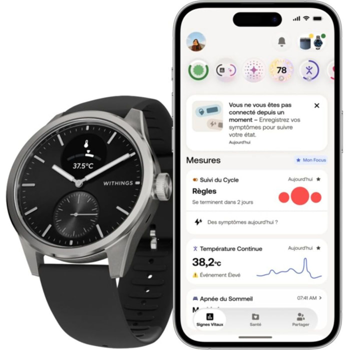 Montre santé WITHINGS Scanwatch 2 - 42mm Noire
