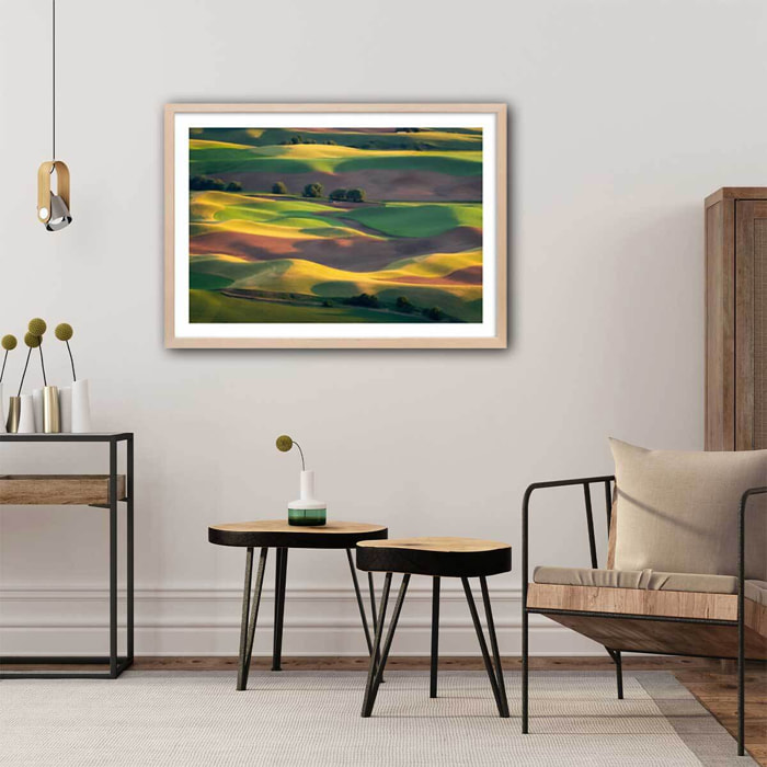 Affiche Colline colorée Affiche + cadre en bois - Chêne