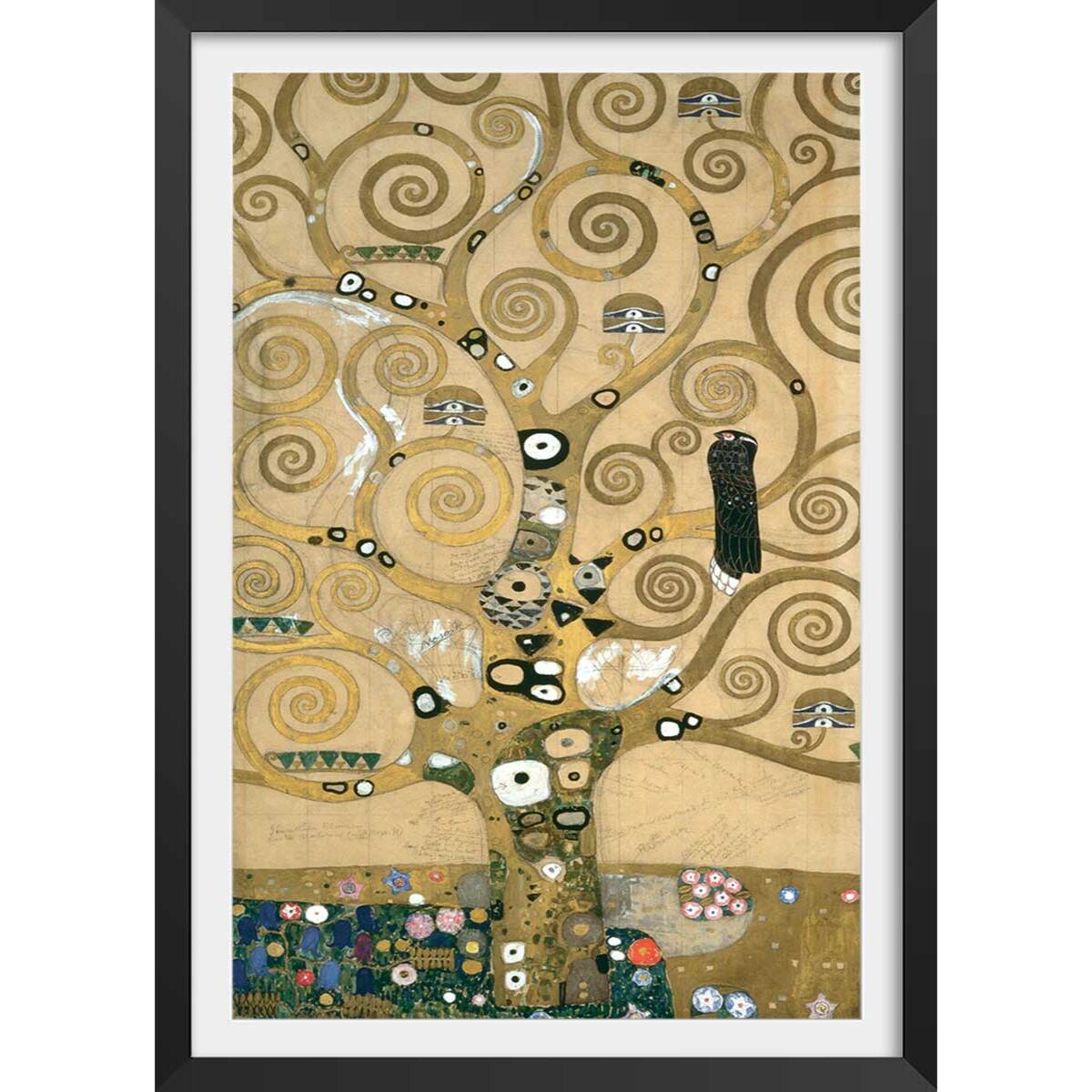 Affiche Tree of Life. Detail par Gustav Klimt Affiche + cadre en bois - Noir