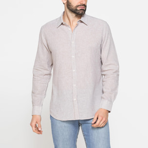 CAMICIA IN MISTO LINO E COTONE IN FANTASIA A RIGHE