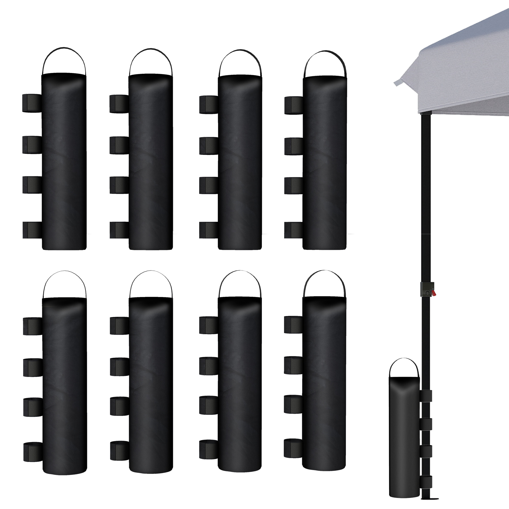 Pack 8 Pesos para Carpas, Bolsas de Pesos Pesas de Piernas para Cenador, Pabellón, Gazebo, de Tela Oxford 600D, Bolsas de Arena para Exteriores, sin Arena, Negro