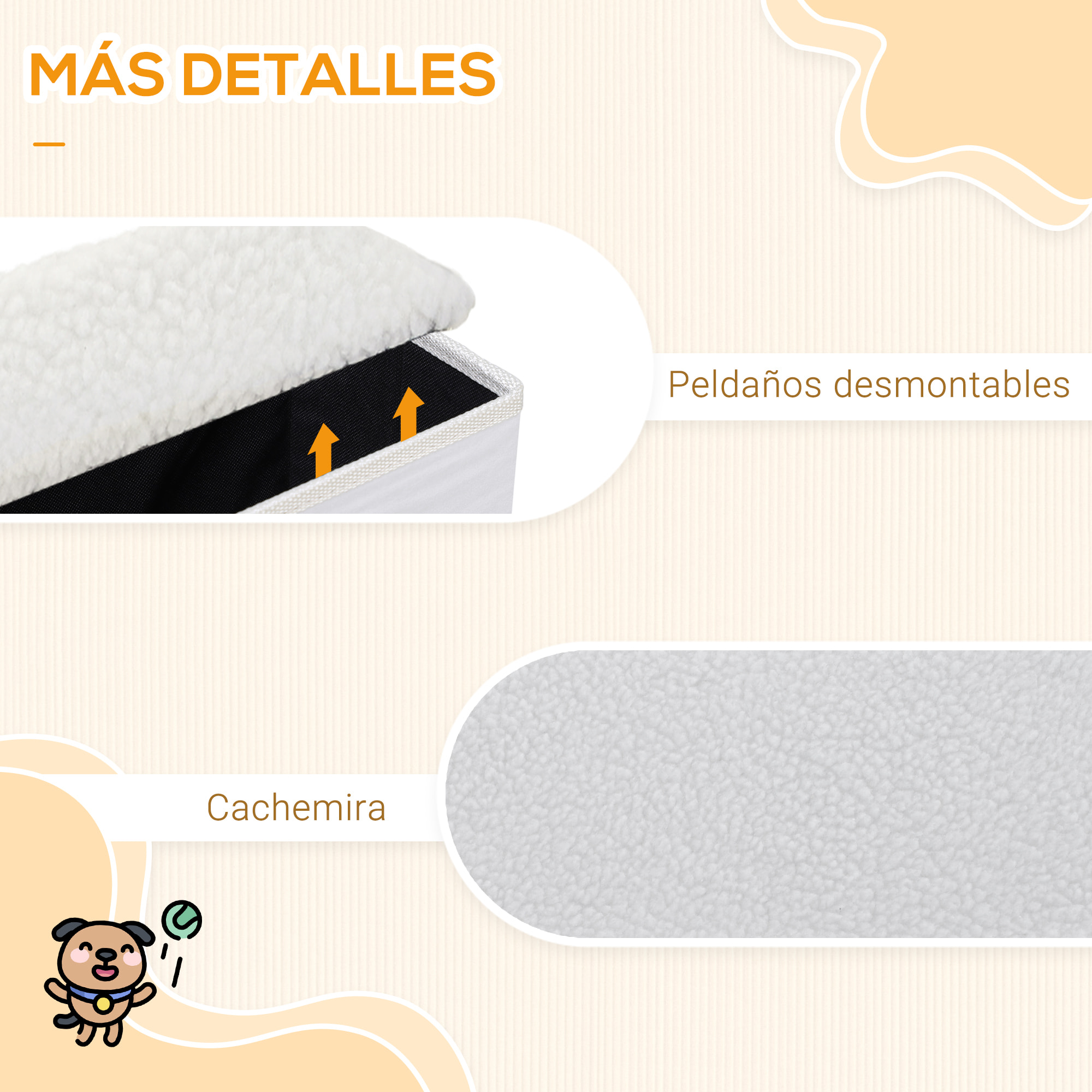 Escalera para Mascotas de 3 Peldaños con Espacio de Almacenaje 40x54x48cm Blanco