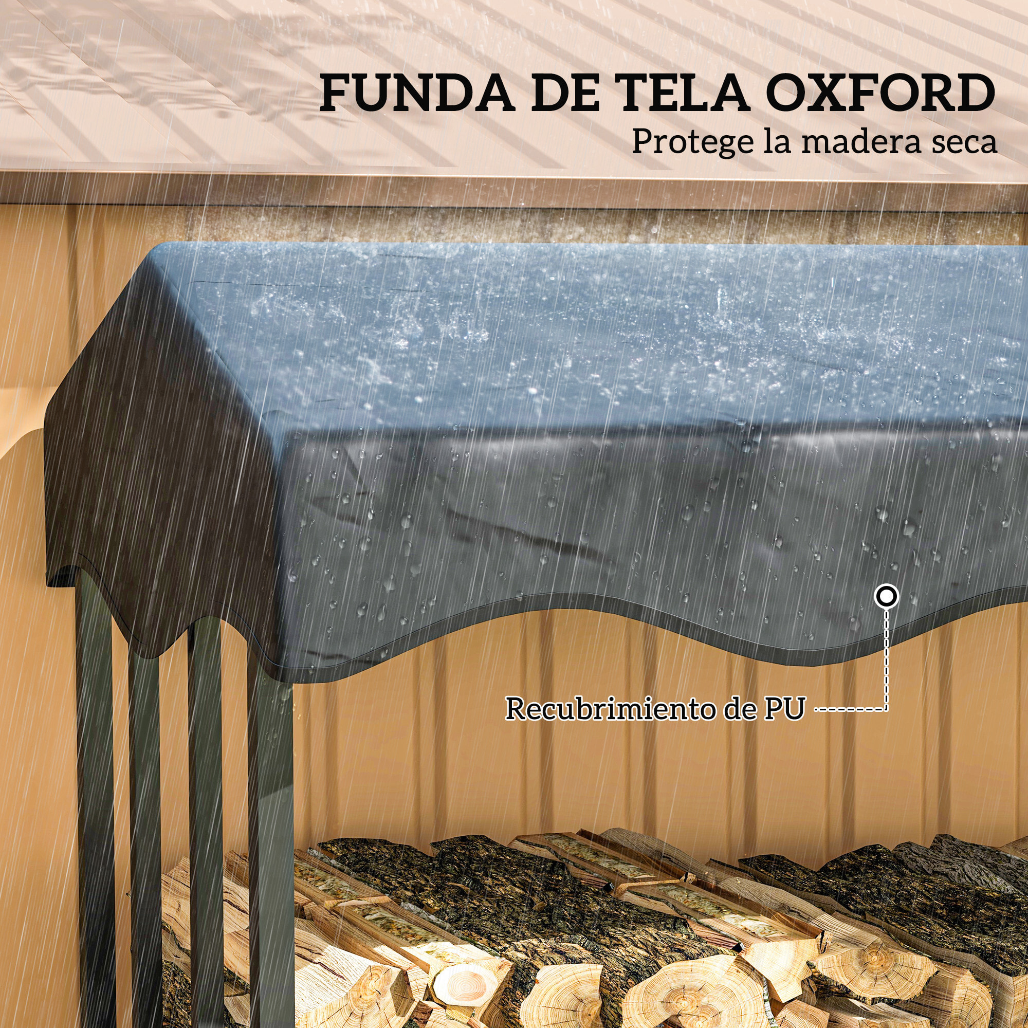 Soporte para Leña con Cubierta Estante de Leña Leñero de Metal con Estructura Reforzada Carga 1200 kg para Interior y Exterior 143x70x145 cm Negro