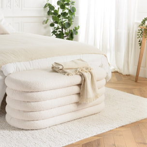 LEOPOLD - Banquette en tissu bouclette écru avec rangement