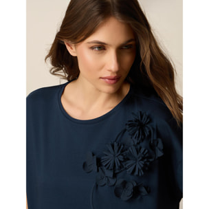 Oltre - T-shirt con applicazioni floreali - Blu